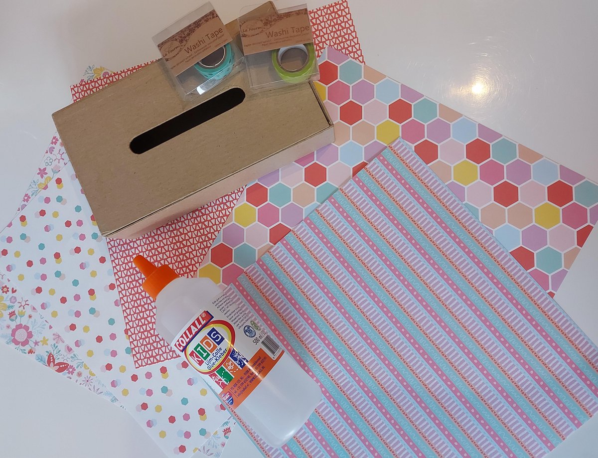 speelgoed - knutselbox DIY tissuedoosje - knutselen voor kinderen - hobbypakket - papier maché - découpage - knutselen voor volwassenen - homedeco - decoratie - badkamer - papieren zakdoekjes - knutselset