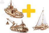 UGears voordeelpakket modelbouw hout; trimaran, onderzoeksschip en de sleepboot