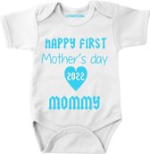 Baby Rompertje met tekst-moederdag cadeau-eerste moederdag-wit-blauw-Maat 86