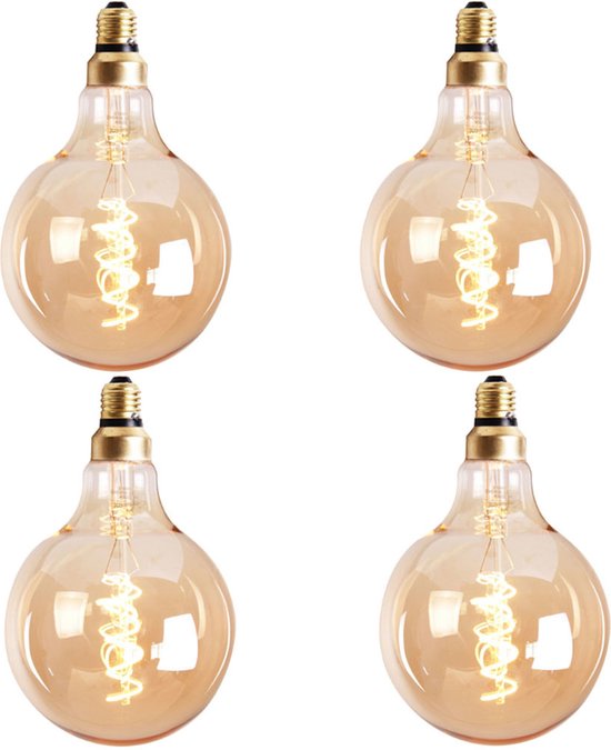 Lichtbron LED bol Ø12,5 cm (set van 4) gold - Lamp E27 Ledlamp - Lichtbron E27 - Led lampen - Led lamp - Filamentlamp e27