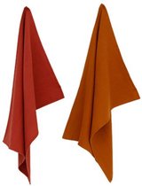 Luxe theedoeken set WYATT - Rood / Oranje - Katoen - 50 x 70 cm - 2 Delig