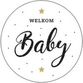 Sluitsticker Groot Welkom Baby – Sluitzegel – Kadosticker | Zwart – Goud – Wit – Stipjes – Sterretjes | Verrassen - Zwangerschap | Geboorte – Zwangerschap – Geboortekaart – Jongen/