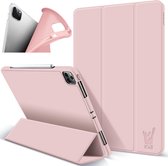 Hoes geschikt voor iPad Pro 2021 12.9 inch - Trifold Book Case Leer Tablet Hoesje Roze