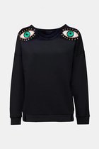 Black sweatshirt with Eyes Embroidery- Extra Large