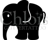 Chloïs Glittertattoo Sjabloon 5 Stuks - Cute Baby Elephant - CH1808 - 5 stuks gelijke zelfklevende sjablonen in verpakking - Geschikt voor 5 Tattoos - Nep Tattoo - Geschikt voor Gl