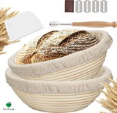 ToriTrade 2 STKS Rijsmandje Rond Ø20x8cm -incl. Deegkleed, Deegmesje Lamé- Deegkrabber- Brood Banneton - Proofing Rattan Bask- Opbergmanden