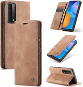 CaseMe - Hoesje geschikt voor Huawei P Smart 2021 - Wallet Book Case - Magneetsluiting - Licht bruin