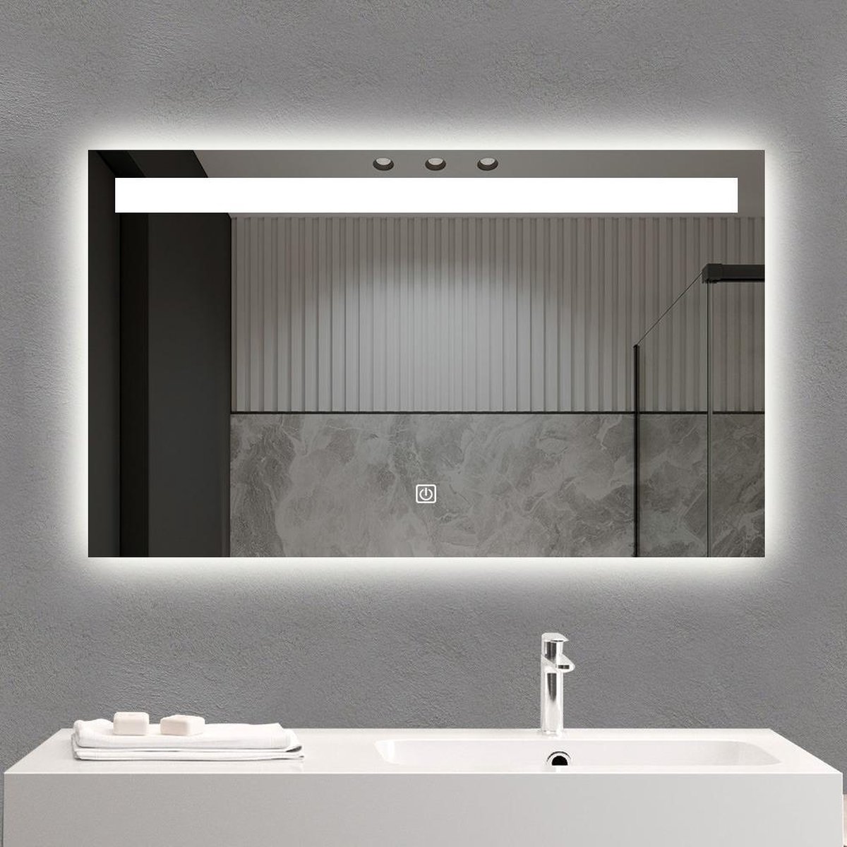 DimuluX Omega LED Badkamerspiegel - Spiegel met Verlichting en Verwarming - 70 x 50