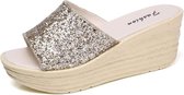 Lovertjes wedge dikke bodem Stijlvolle veelzijdige antislip draagbare pantoffels voor dames (kleur: goud maat: 36)