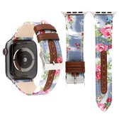 Denim bloemenpatroon lederen horlogebandje voor Apple Watch Series 5 & 4 40mm / 3 & 2 & 1 38mm (babyblauw)
