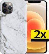 Hoesje Geschikt voor iPhone 12 Pro Max Hoesje Marmer Case Hard Cover - Hoes Geschikt voor iPhone 12 Pro Max Case Marmer Hoesje Backcover - Wit - 2 Stuks
