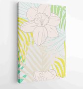 Summer tropical wall arts vector. Palm leaves, coconut leaf, monstera leaf, line arts 2 - Moderne schilderijen – Vertical – 1922500793 - 115*75 Vertical