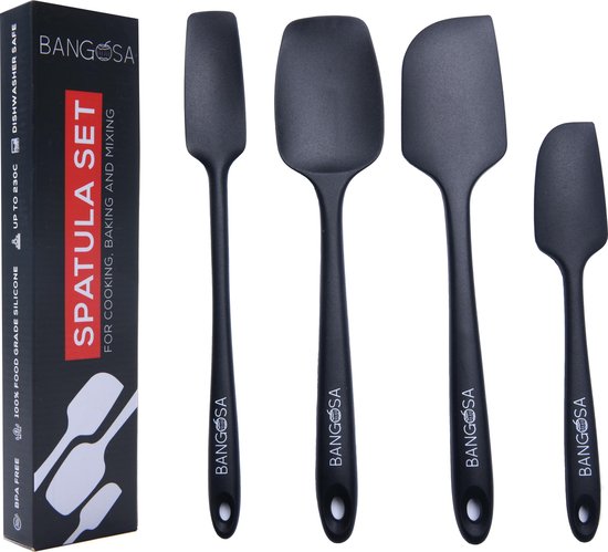 Spatel siliconen set van 4 - Pannenlikker - Bakspatel - Keukengerei - Hittebestendig - Spatula - Zwart