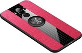 Voor Huawei Mate 9 XINLI stikdoek Textue schokbestendig TPU beschermhoes met ringhouder (rood)