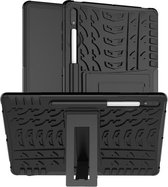 Voor Samsung Galaxy Tab S7 + T970 / T976B Bandentextuur Schokbestendig TPU + PC beschermhoes met houder (zwart)