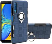 Voor Galaxy A7 (2018) 2 in 1 kubus pc + TPU beschermhoes met 360 graden draaien zilveren ringhouder (marineblauw)