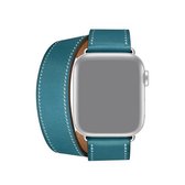 Voor Apple Watch Series 6 & SE & 5 & 4 44mm / 3 & 2 & 1 42mm lederen dubbele lus vervangende band horlogeband (blauw)
