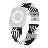 Gevlochten + roestvrijstalen vervangende horlogebanden voor Apple Watch Series 6 & SE & 5 & 4 44 mm / 3 & 2 & 1 42 mm (verticaal zwart wit)