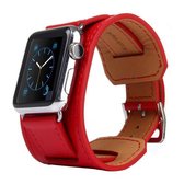 Kakapi voor Apple Watch 42 mm armbandstijl metalen gesp rundleer horlogeband met connector (rood)