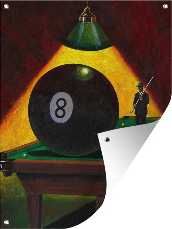 Tuin decoratie Een illustratie van een man achter bal nummer acht bij pool - 30x40 cm - Tuindoek - Buitenposter