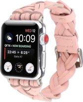 Geschikt voor Apple Watch bandje 38 / 40 / 41 mm - Series 1 2 3 4 5 6 7 8 SE - Smartwatch iWatch horloge band - 38mm 40mm 41mm - Fungus - PU Leer - Roze - Vlecht