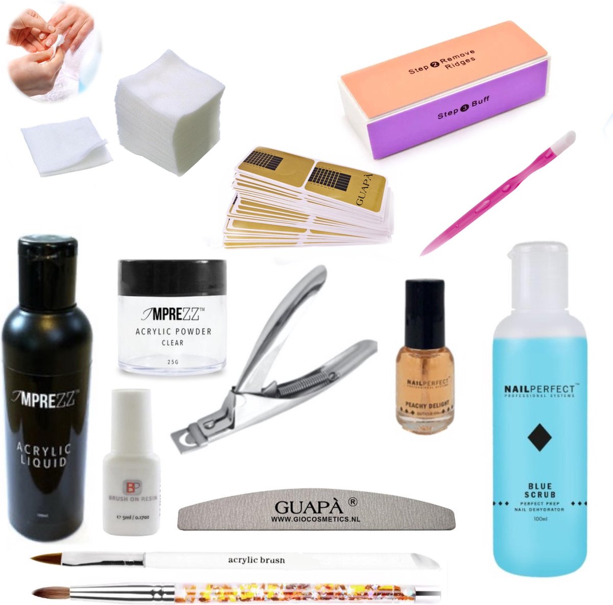 Goedkoopste GUAPÀ® Acryl Nagels Starterspakket Deluxe voor het maken van prachtige Acrylic Nagels - Incl Acryl Poeder Clear, Acryl Vloeistof en Acryl Penselen