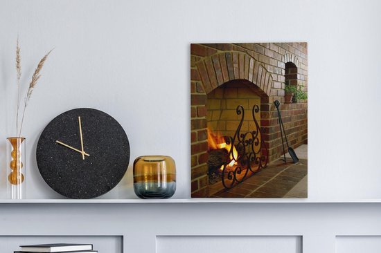 Feu dans une cheminée 30x40 cm - petit - Tirage photo sur toile (Décoration murale salon / chambre)