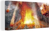 Canvas Schilderij Een illustratie van een losbarstende vulkaan - 80x40 cm - Wanddecoratie