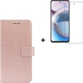 Motorola Moto G20 Hoesje - Motorola Moto G20 Screenprotector - Motorola Moto G20 Hoes Wallet Bookcase Rose Goud + Tempered Glass