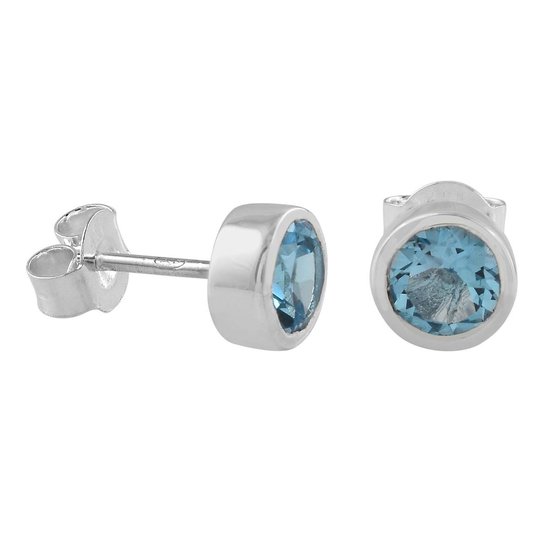 SilverGems Zilveren oorknopjes met ronde facet geslepen Blauwe Topaas edelstenen