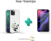 Apple Iphone 12 Pro Max hoesje transparant siliconen hoesje Panda Apple Iphone 12 Pro Max + Tempered Glass * LET OP JUISTE MODEL *