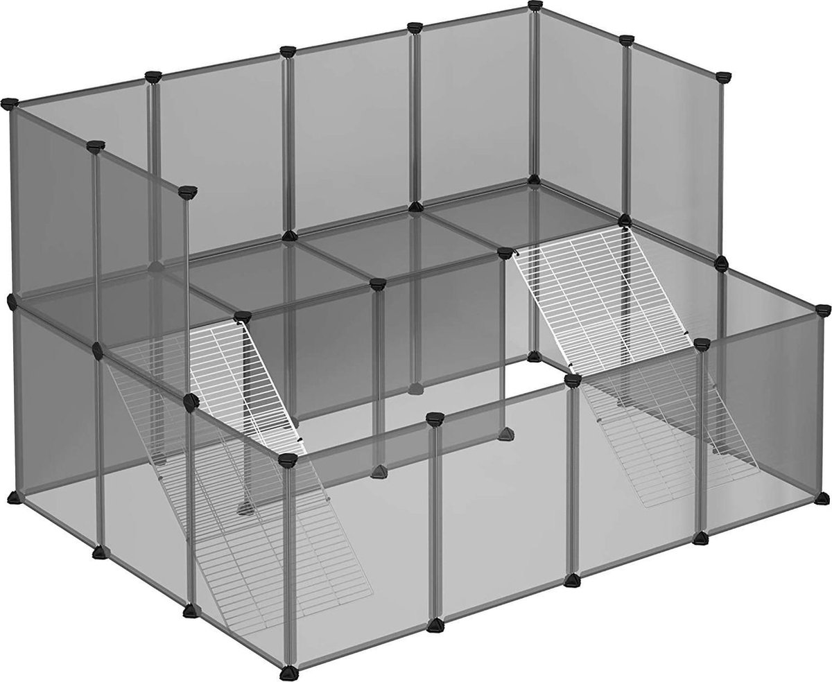 SONGMICS Huisdierenkooi, hok voor kleine dieren, 2 verdiepingen, grijs LPC004G01