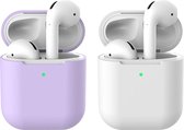 2 beschermhoesjes voor Apple Airpods - Lila & Wit - Siliconen case geschikt voor Apple Airpods 1 & 2