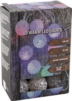 Lichtsnoer met 10 pastel gekleurde bol lampjes 100 cm op batterij met timer - Kerstverlichting - Feestlampjes