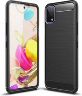 Voor LG K42 Brushed Texture Carbon Fiber TPU Case (Zwart)