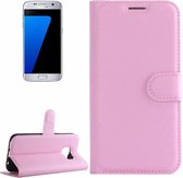 Voor Galaxy S7 / G930 Litchi Texture Horizontale Flip lederen tas met houder & kaartsleuven & portemonnee (roze)