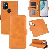 Voor OnePlus Nord N10 5G Dubbelzijdige magnetische gesp Horizontale flip lederen hoes met houder & kaartsleuven en portemonnee (geel)
