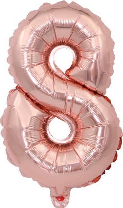 Cijfer ballon 8 jaar Babydouche - rose goud folie helium ballonnen - 100 cm - rosé acht verjaardag versiering