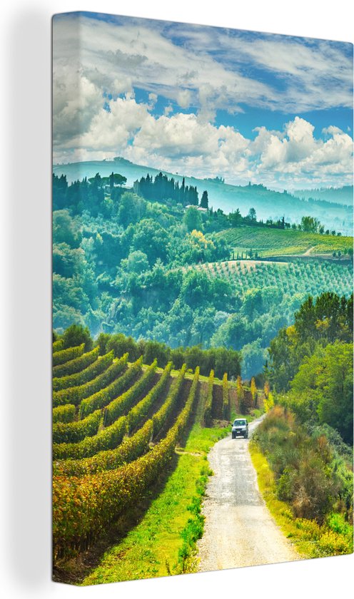 Canvas Schilderij Uitzicht op een wijngaard en een olijfgaard in Italië - 80x120 cm - Wanddecoratie