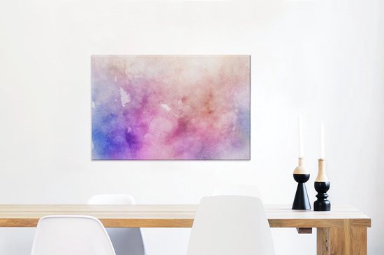Canvas Schilderij Waterverf - Roze - Blauw - Tint - 60x40 cm - Wanddecoratie