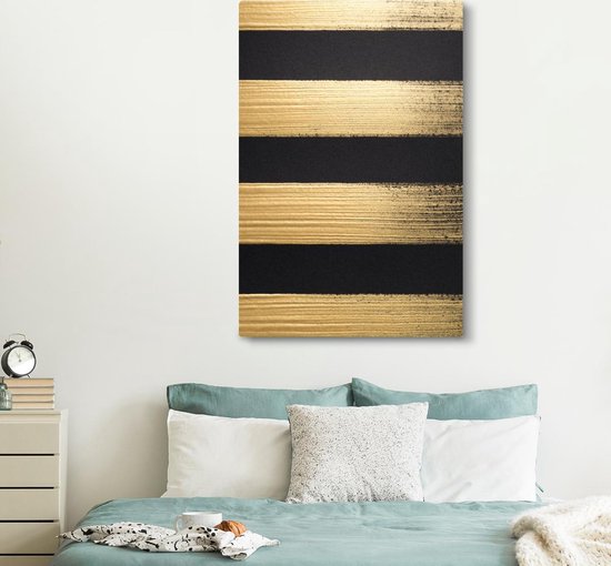 Quatre coups de pinceau dorés 120x180 cm - Tirage photo sur toile (Décoration murale salon / chambre) XXL / Groot format!