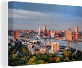 Canvas Schilderij Rotterdam - Erasmus - Brug - Skyline - 120x80 cm - Wanddecoratie