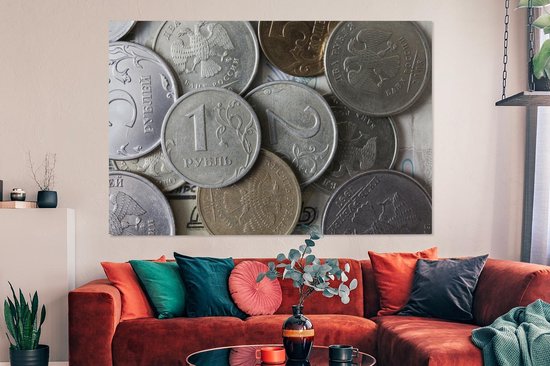 Tableau sur toile Un gros plan des différentes pièces du rouble - 150x100 cm - Décoration murale