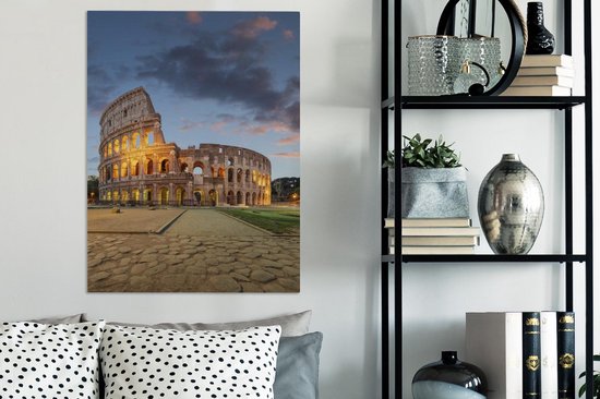 Colisée illuminé à Rome 60x80 cm - Tirage photo sur toile (Décoration murale salon / chambre) / Villes européennes Peintures sur toile