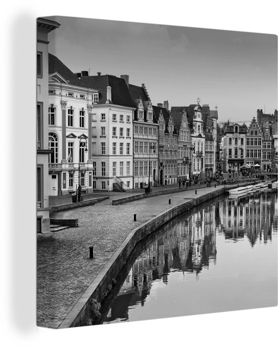 Peintures sur toile - Centre Historique de Gand - noir et blanc - 90x90 cm - Décoration murale