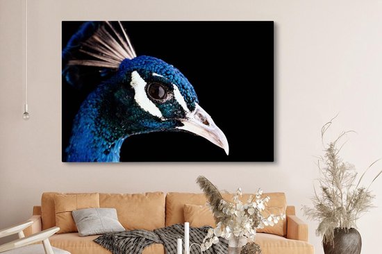 Tableau sur toile Paon - Animal - Blauw - 180x120 cm - Décoration murale XXL