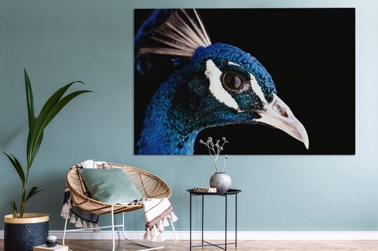 Tableau sur toile Paon - Animal - Blauw - 180x120 cm - Décoration murale XXL