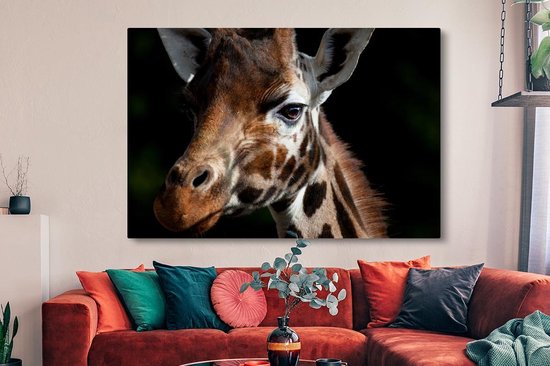 Peintures sur toile - Gros plan d'une girafe - 150x100 cm - Décoration murale