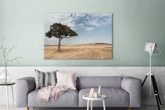 Canvas schilderij 140x90 cm - Wanddecoratie Boom op de savanne - Muurdecoratie woonkamer - Slaapkamer decoratie - Kamer accessoires - Schilderijen op canvas