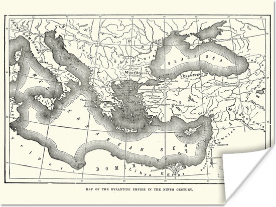 Carte Vintage de l'empire byzantin papier affiche